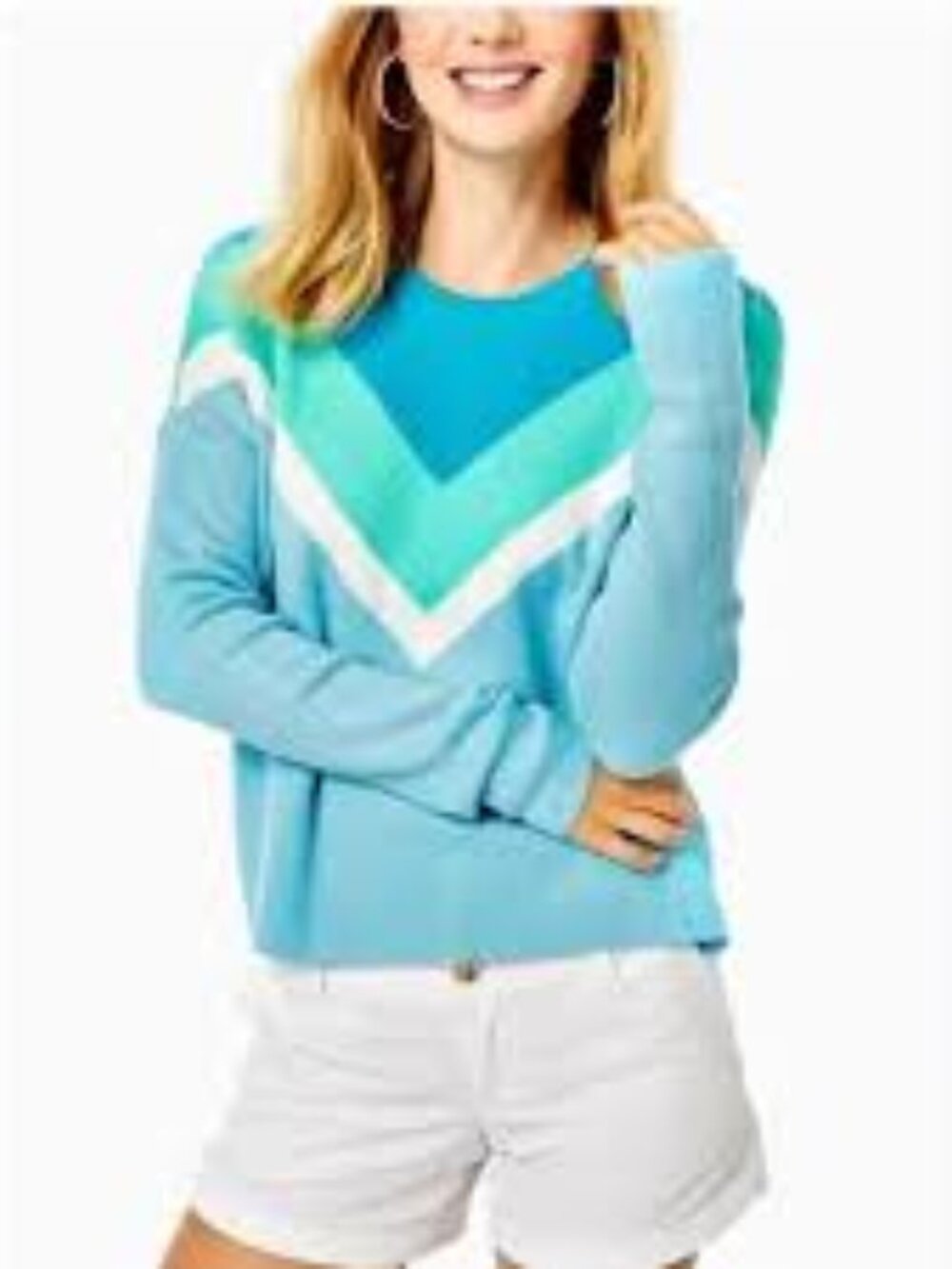 Lilly Pulitzer Rivka Blue Chevron Long Sleeve Crew Neck Sweater Size Extra Small